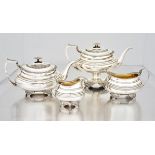 A George IV silver four-piece tea service, Thomas & George Hayter, London, 1821 "each compressed