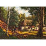 Tinus (Marthinus Johannes) de Jongh Cottage in the Woods signed oil on canvas 45,5 by 63cm