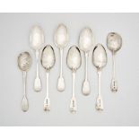 Six Cape silver Fiddle pattern table spoons, Johannes Combrink, first half 19th century 390g all in;