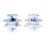 Two Chinese blue and white tea bowls and saucers, Qing Dynasty, 18th century one painted with a
