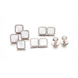 Set of Elizabeth II mother-of-pearl and 9ct white gold dress studs and cufflinks, S&LU,