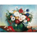 Pranas Domsaitis Still Life of Flowers in a Green Vase signed with the artist's monogram oil on