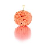 Chinese carved coral pendant "the pierced plaque carved with a bird on a leafy branch with a peach