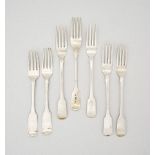 Five Cape silver Fiddle pattern table forks, Willem Godfried Lotter, first half 19th century 310g
