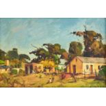 Piet (Pieter Gerhardus) van Heerden Village with Children signed and dated '53 oil on board 35 by