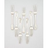 Six Cape silver Fiddle pattern table forks, Johannes Combrink, first half 19th century 360g; and