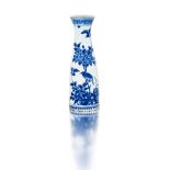 A Chinese blue and white wall vase, Transitional Period, 17th century bottle-shaped, painted with