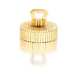 9ct gold pill box, Jacques Cartier, Cartier circular, with radiating panels and ribbed rim, the
