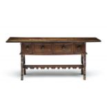 A walnut four drawer centre table, 18th century the two-plank rectangular pegged top with egg-and-