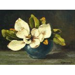 Otto Klar Magnolias in a Blue Vase signed oil on board 24,5 by 32,5cm