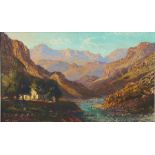 Tinus (Marthinus Johannes) de Jongh A River Through the Mountains signed oil on canvas laid down