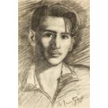 Johannes Petrus Meintjes Self Portrait signed and dated 1941 charcoal 38 by 26cm Johannes