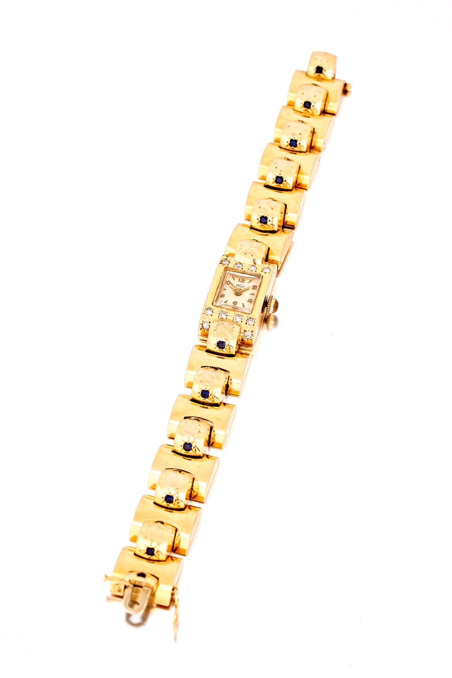 Lady's sapphire, diamond and gold cocktail watch, Erodi, 1940s the champagne-coloured rectangular