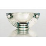A French silvered-metal two-handled pedestal coupe, Jean Després (1889-1980) the circular bowl