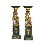 A pair of brass and marble-mounted pedestals, early 20th century each with square marble top