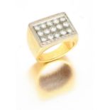 Diamond ring pavé-set to a white gold rectangular frame with round brilliant-cut diamonds weighing