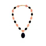 Onyx and coral necklace "composed of alternating collet-set oval onyx plaques and flowerhead-