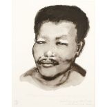 Marlene Dumas Portrait of a Young Nelson Mandela signed and dated 2008, numbered 198/250,