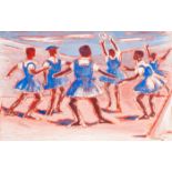 Gerard Sekoto Schoolgirls Playing Catch signed and dated 63 gouache 31 by 48cm