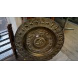 An Indian large brass circular tray on w