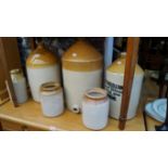Six various stoneware bottles and jars,