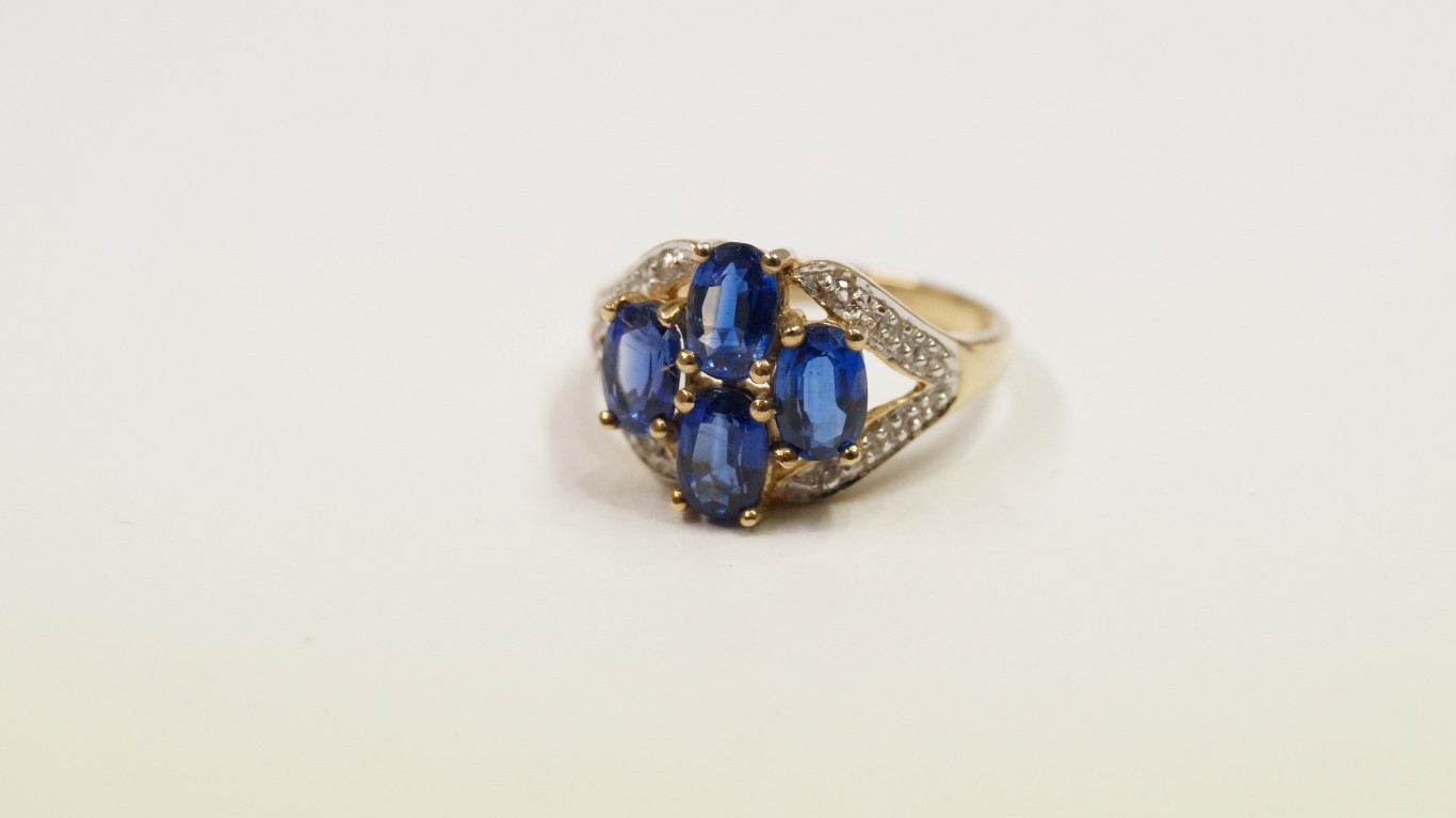 A 9ct gold ring set four blue topaz, and - Image 2 of 4