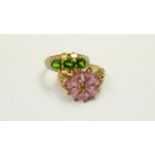 A 9ct gold pink topaz flower head ring,