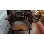 A George III ash and elm stickback armchair, possibly Welsh or Cornish, with saddle seat, (faults