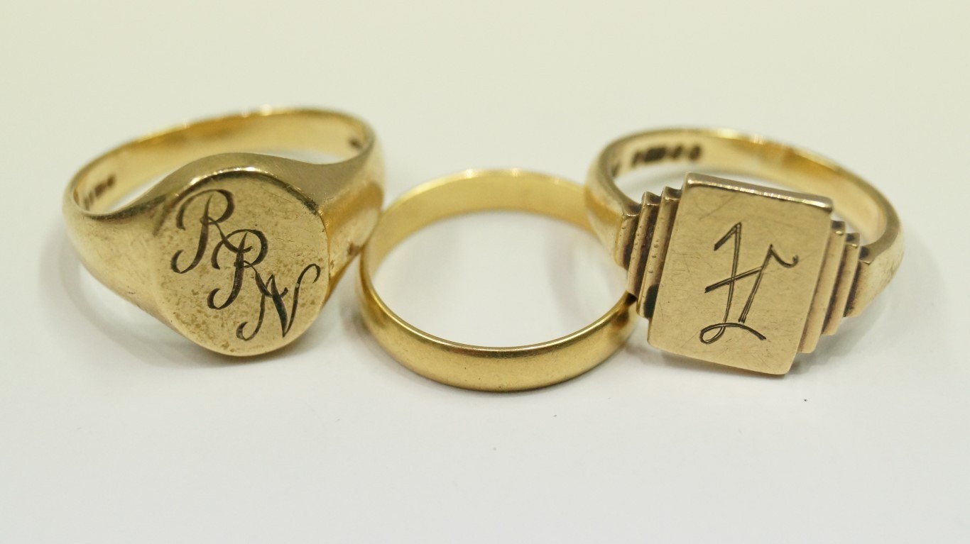 Two 9ct gold signet rings, 13.5g; and an