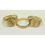 Two 9ct gold signet rings, 13.5g; and an