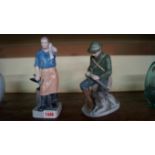 Two Royal Copenhagen figures, one of a blacksmith, the other of a man with shotgun and dog, former
