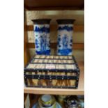 A pair of Chinese blue and white crackle glazed sleeve vases, 25.5cm high, (s.d.); together with a