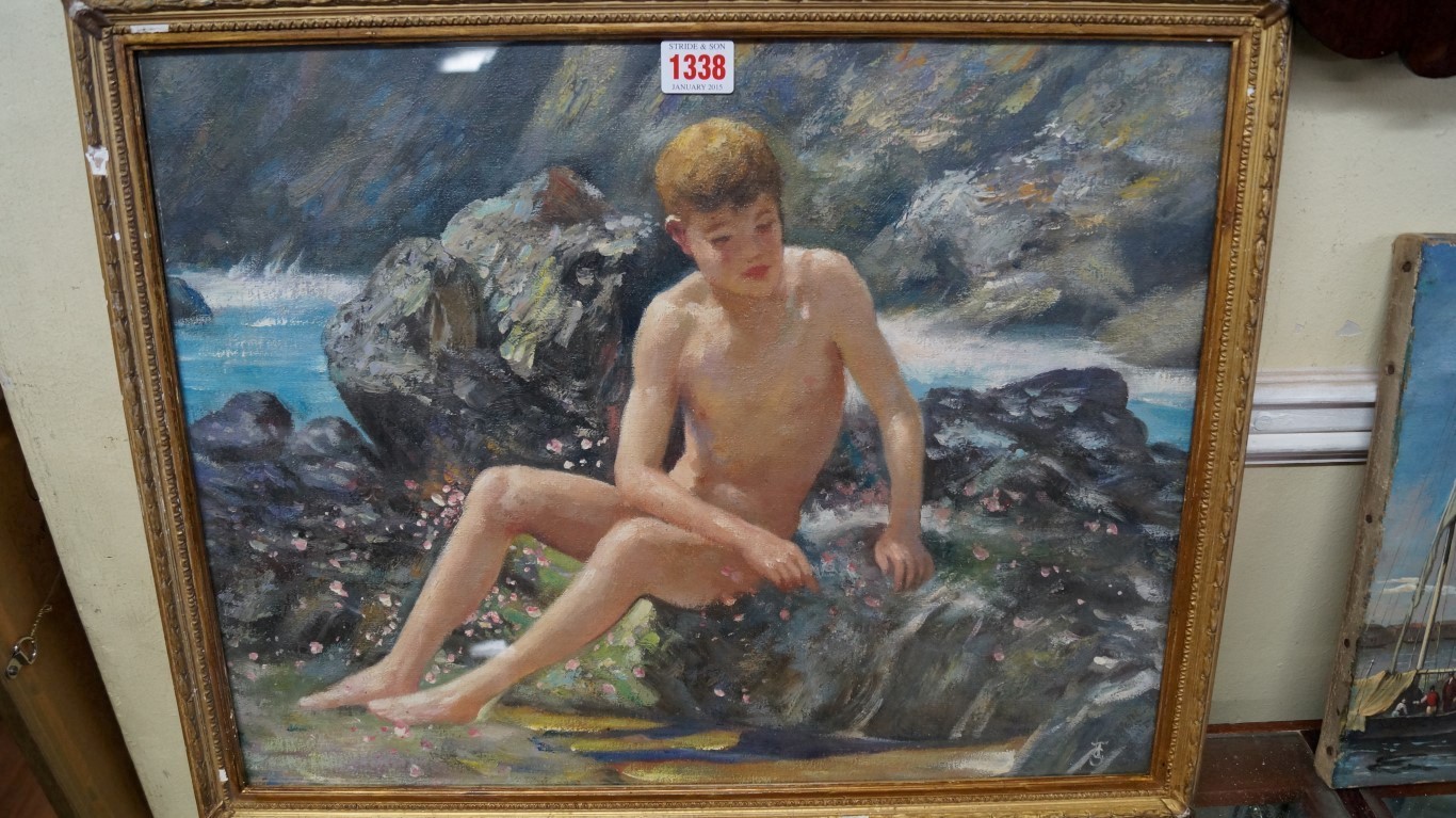 Manner of Henry Scott Tuke, nude boy on