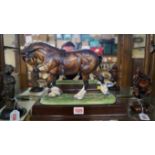 A Hereford Fine China model of a Shire horse, with certificate numbered 122, on a wooden plinth,