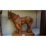 A carved oak shire horse and farrier, la