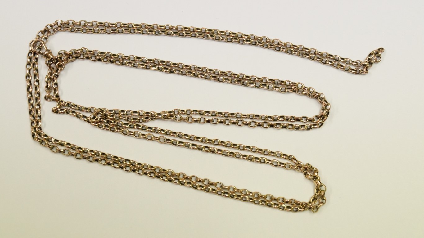 A 9ct gold longuard chain 140cm,10.8g.