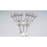A set of eleven Victorian silver fiddle and thread pattern teaspoons, by Walker & Hall, Sheffield