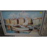 F Pascal, French harbour scene, signed,