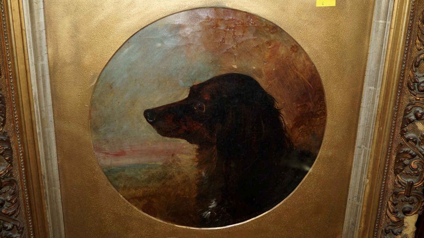 English School, 19th century, head and shoulders portrait of a spaniel, unsigned, oil on canvas,