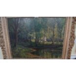 J H Craig (Irish), a figure by a woodland pool, signed, oil on board, 37 x 48cm.  Condition