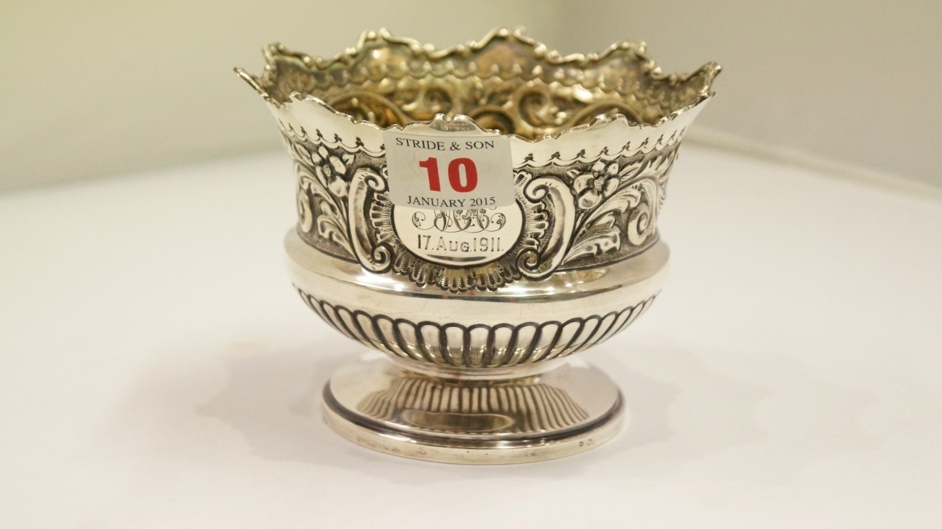 A continental white metal footed bowl, h