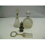Two silver mounted cut glass scent bottl