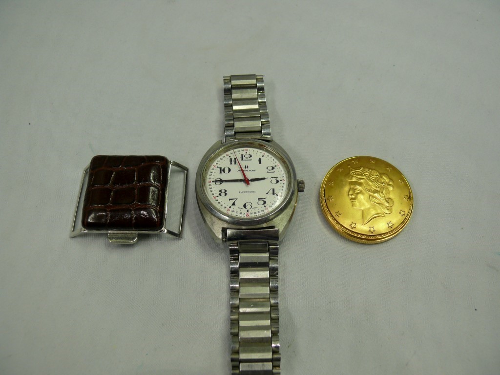 A Louvic novelty gilt Liberty dollar watch; together with a Hamilton 'electronic' gentleman's