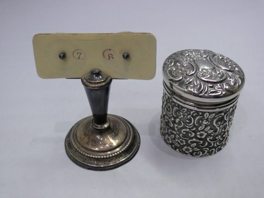 A Victorian silver dressing table jar; a