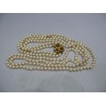 A pearl two strand necklace, having 14k