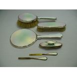 A silver and guilloche enamel six piece