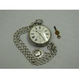 A silver open faced pocket watch, by Benson, London 1895, having white enamel 4.7cm dial decorated