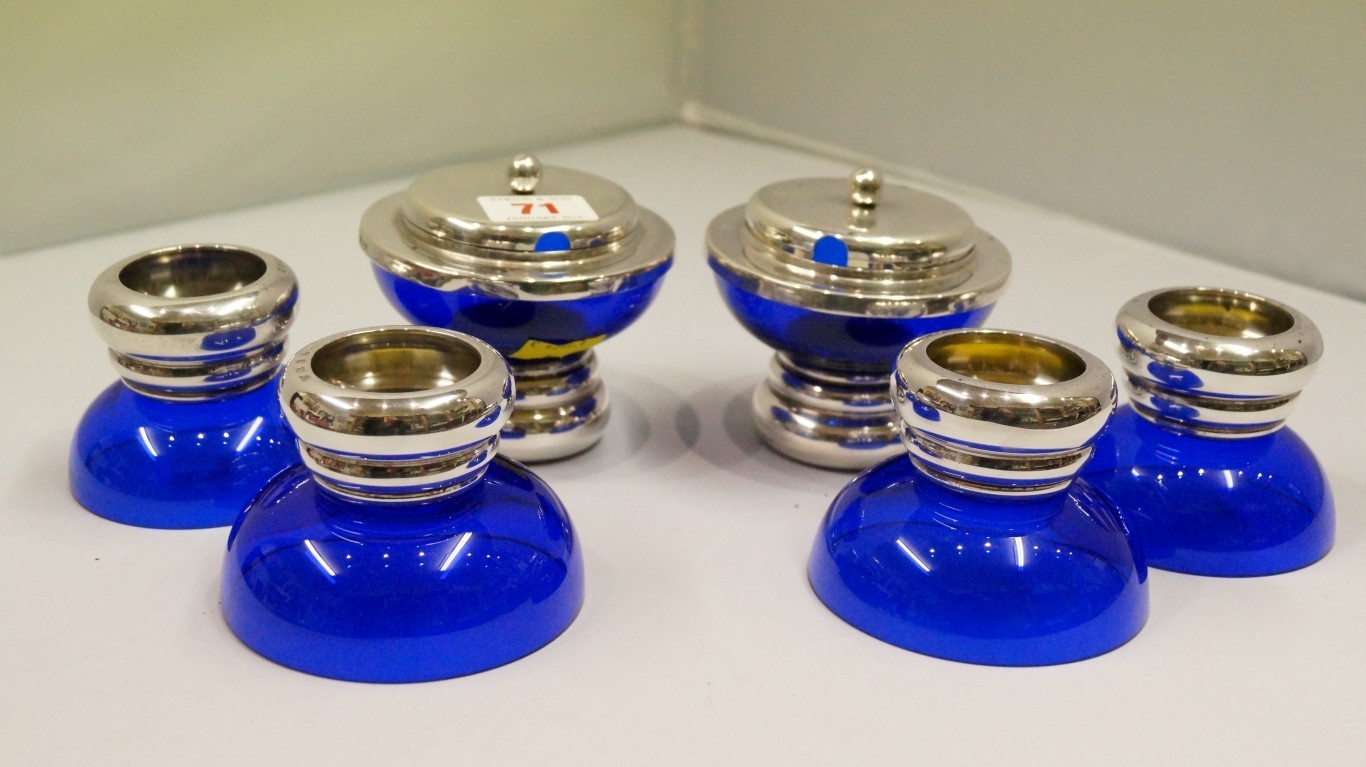 A set of six contemporary silver and blu