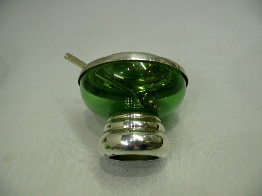 A set of six contemporary silver and green glass condiments, and matching silver gilt spoons, by - Image 11 of 12