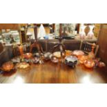 Twenty-nine various pieces of carnival glass. Condition Report: The leaf bowl has a chip on the